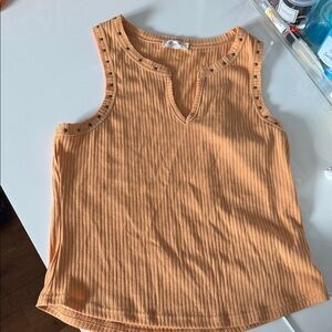 Miss Me Orange Ribbed Tank Top with Studded Details
